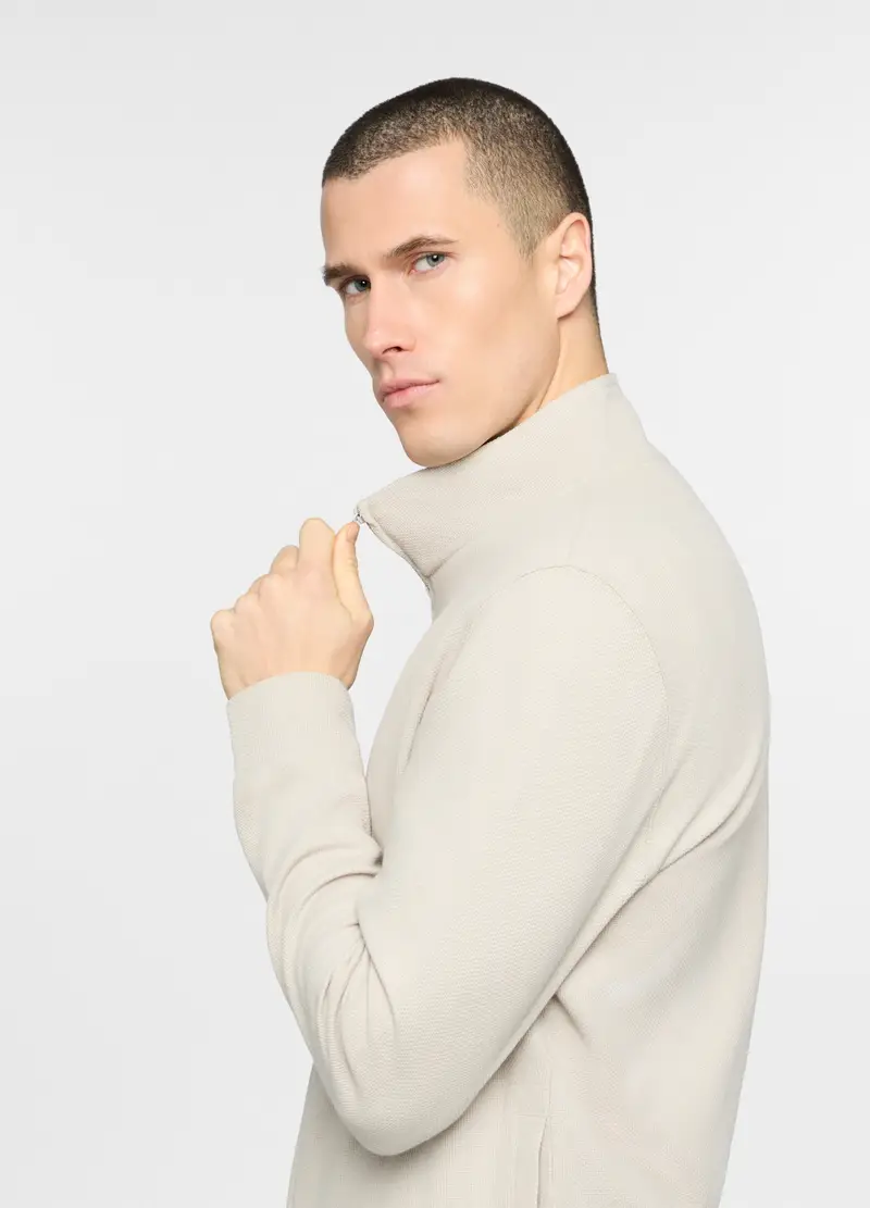 Felpa Collo Alto In Cotone Piquet Uomo, Unisex, Beige chiaro miniatura 3