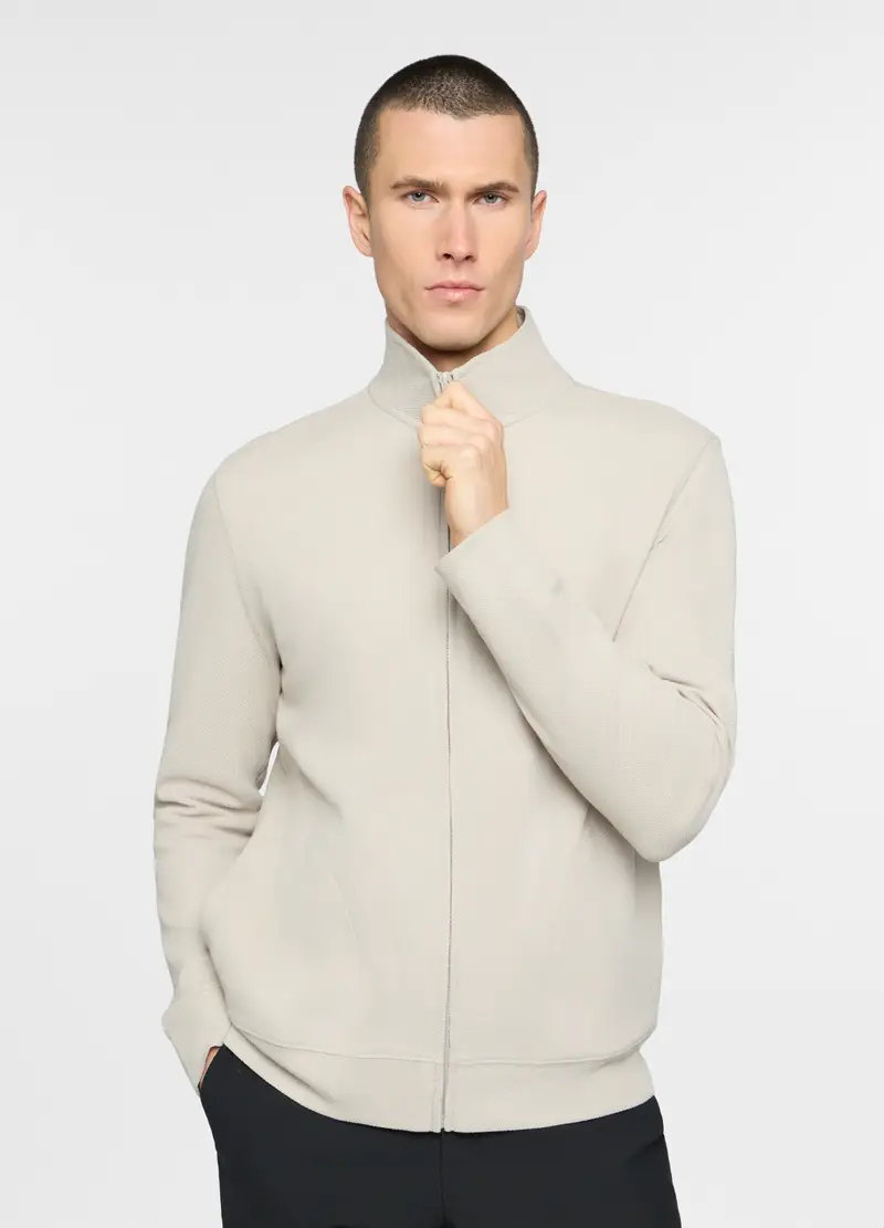 Felpa Collo Alto In Cotone Piquet Uomo, Unisex, Beige chiaro