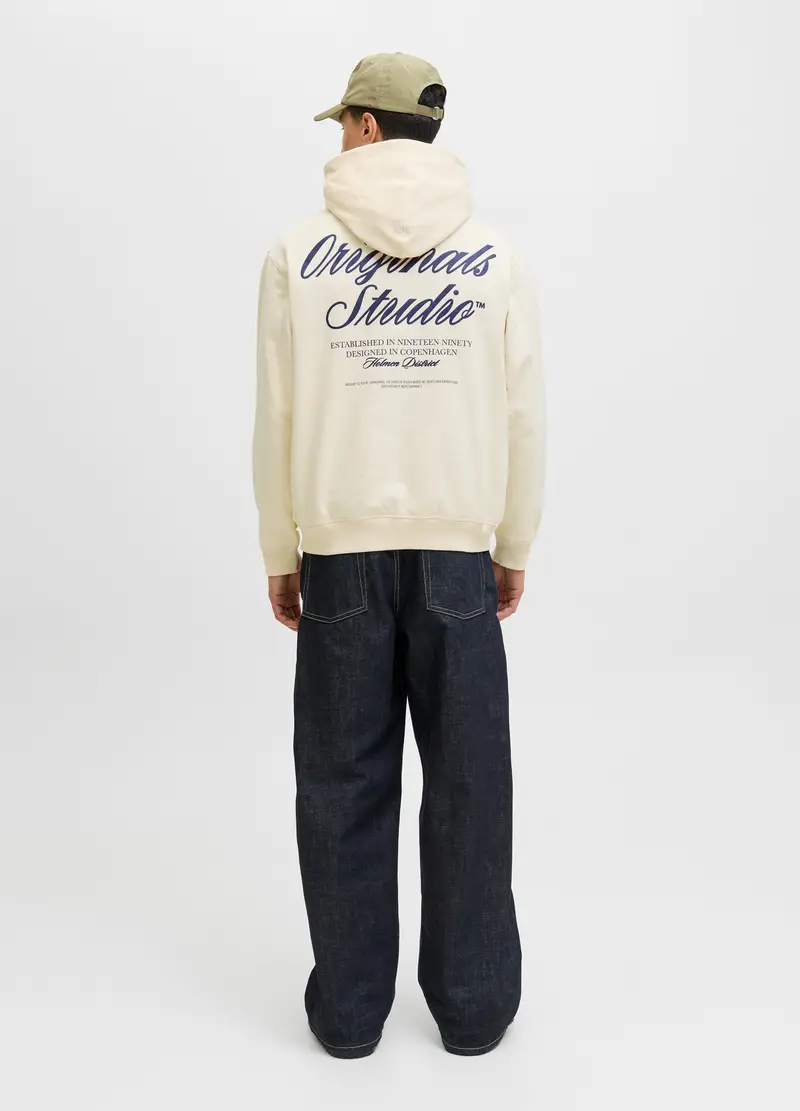 Felpa Con Cappuccio E Logo Uomo, Unisex, Bianco avorio miniatura 2