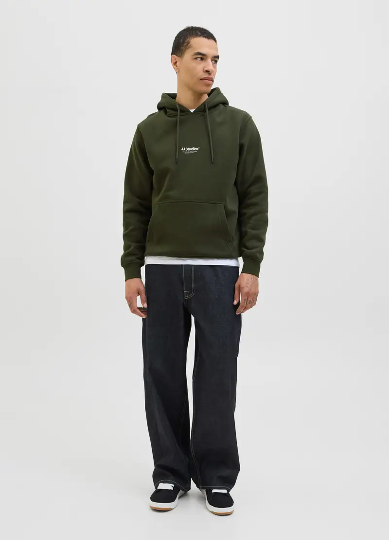 Felpa Con Cappuccio In Cotone Uomo, Unisex, Verde scuro miniatura 3