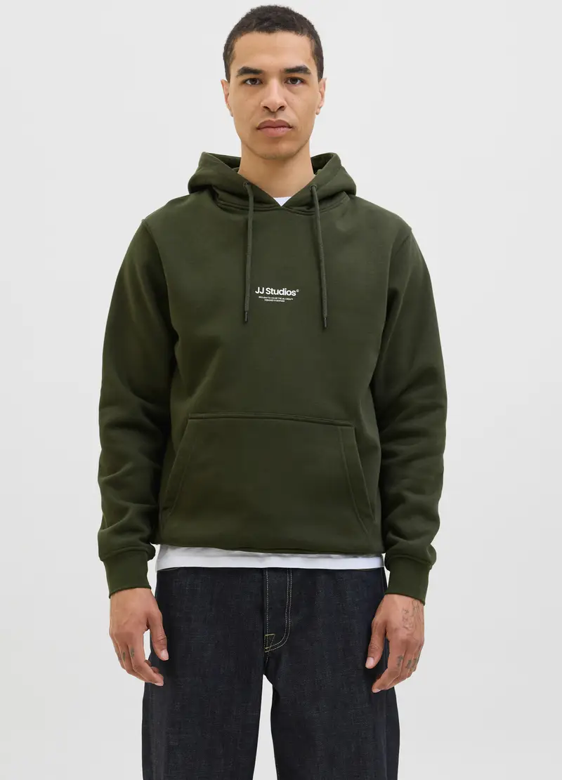 Felpa Con Cappuccio In Cotone Uomo, Unisex, Verde scuro