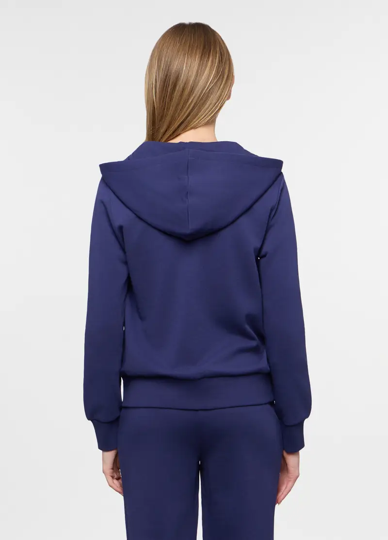 Felpa Con Cappuccio In French Terry Di Cotone Stretch Donna, Blu royal miniatura 2