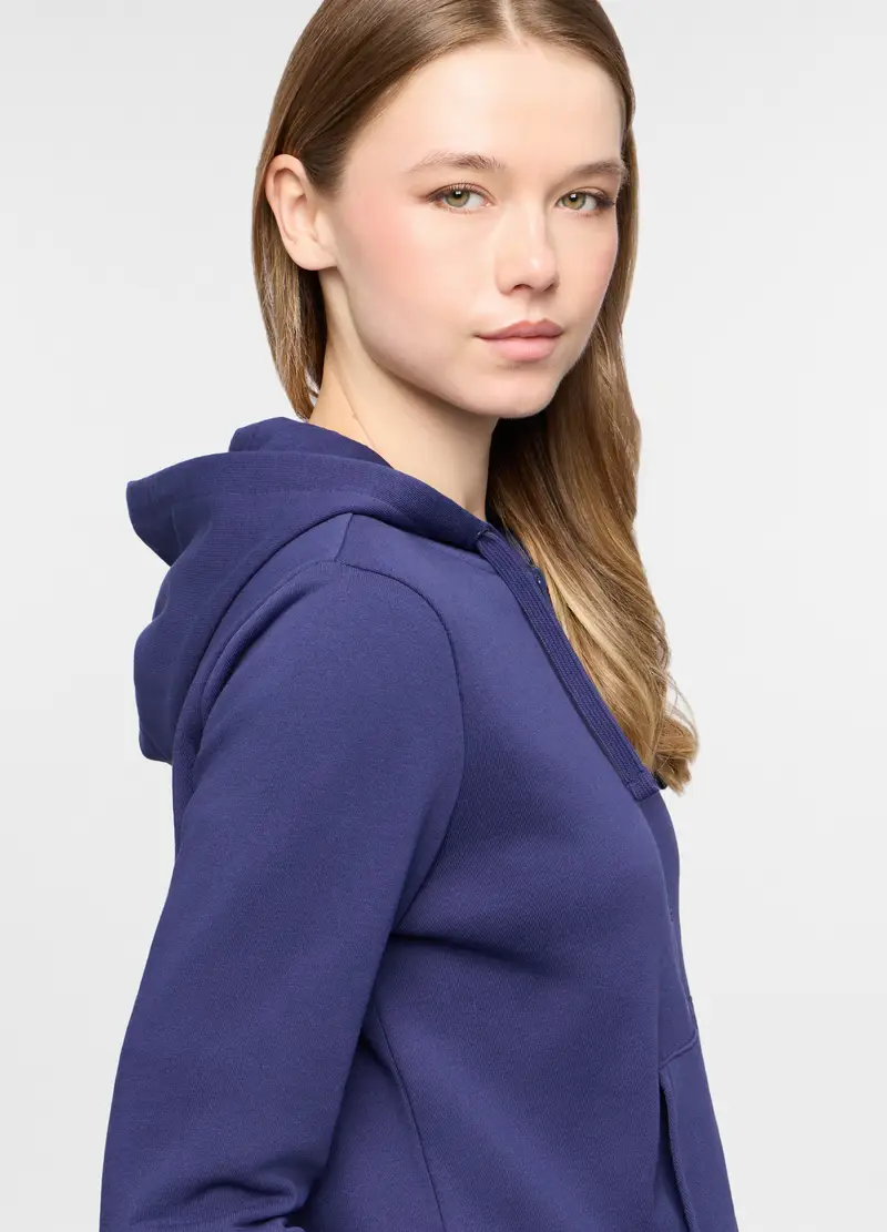 Felpa Con Cappuccio In French Terry Di Cotone Stretch Donna, Blu royal miniatura 3
