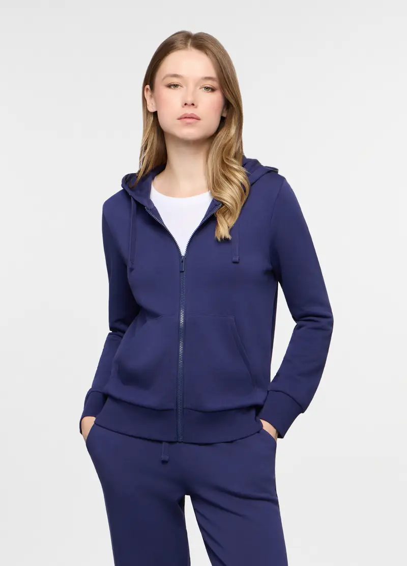Felpa Con Cappuccio In French Terry Di Cotone Stretch Donna, Blu royal