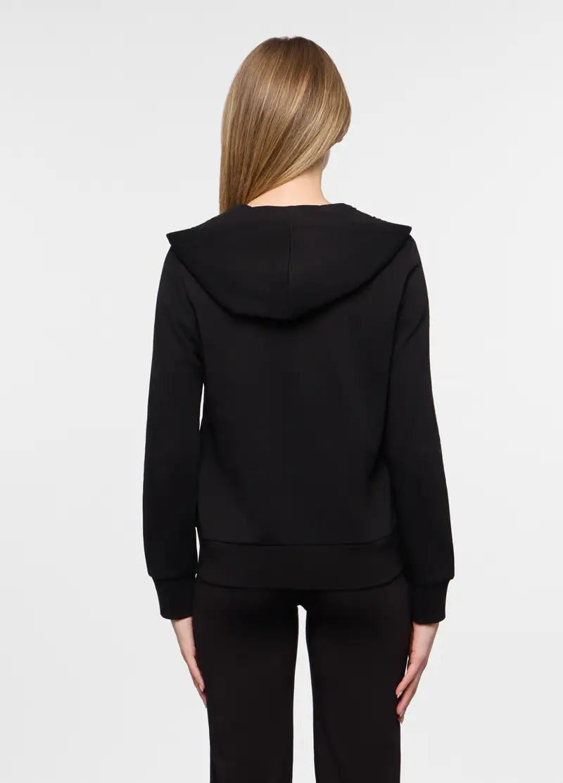 Felpa Con Cappuccio In French Terry Di Cotone Stretch Donna, Nero miniatura 2