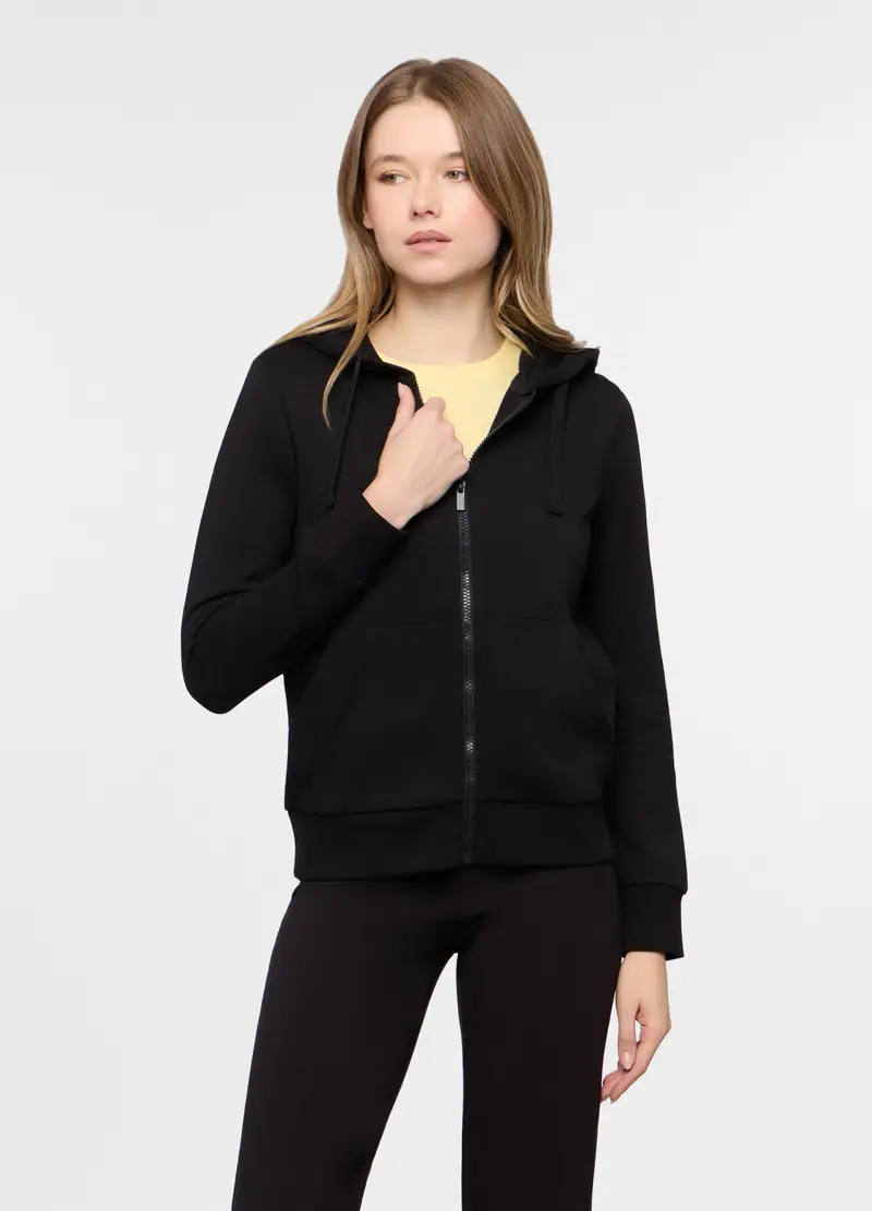 Felpa Con Cappuccio In French Terry Di Cotone Stretch Donna, Nero