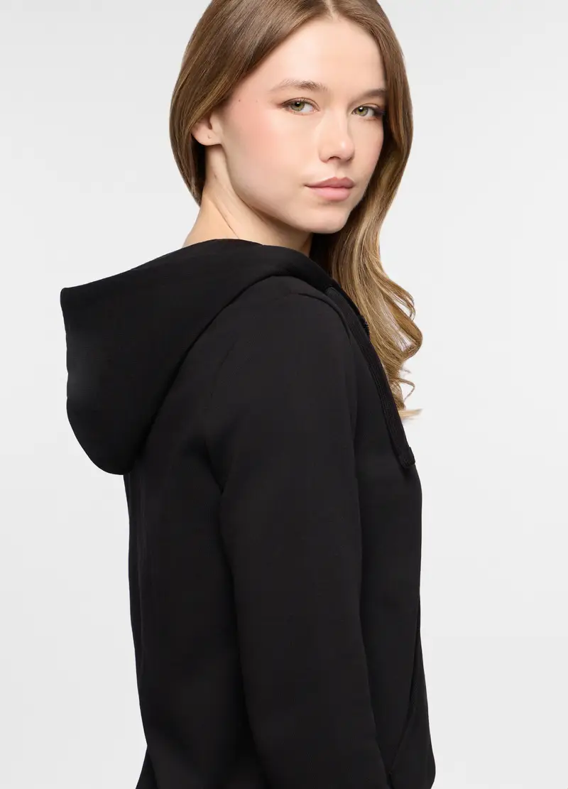 Felpa Con Cappuccio In French Terry Di Cotone Stretch Donna, Nero miniatura 3