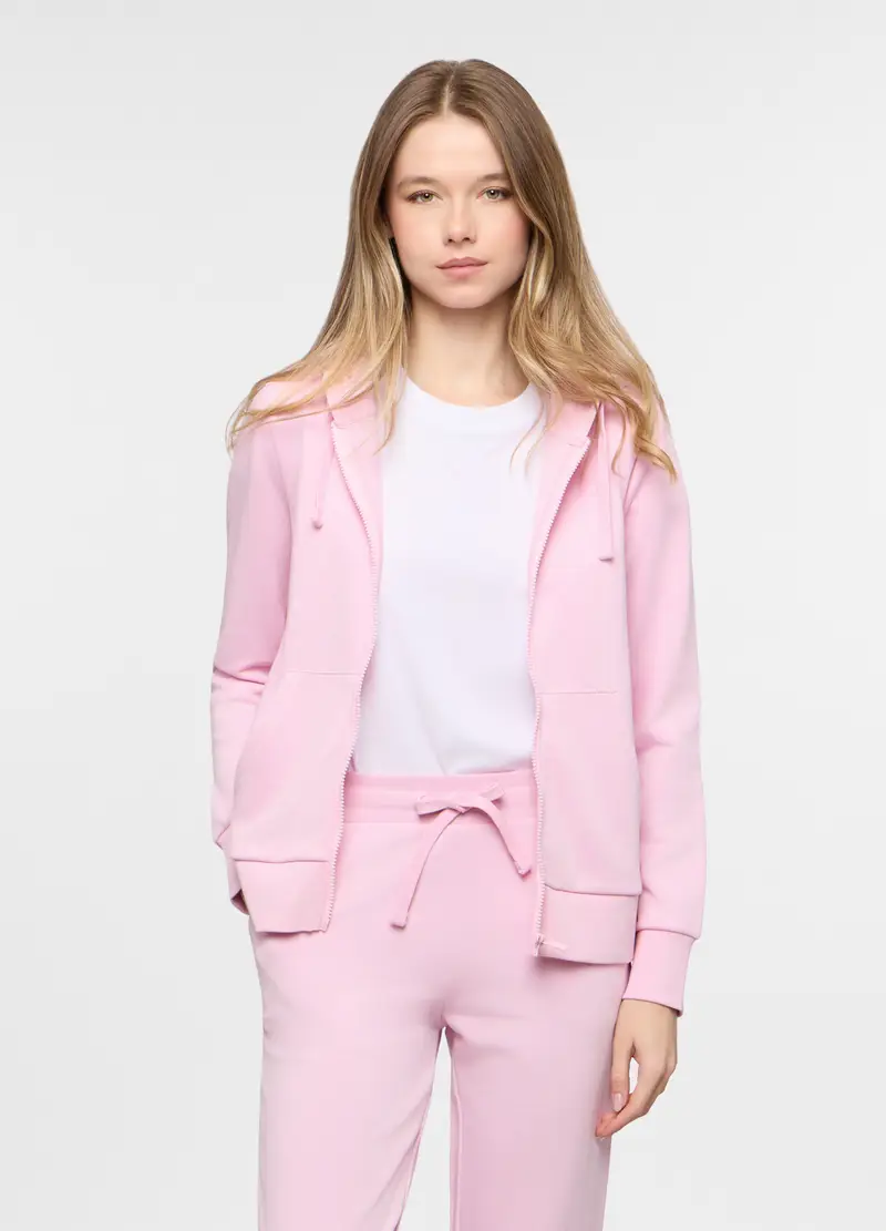 Felpa Con Cappuccio In French Terry Di Cotone Stretch Donna, Rosa chiaro