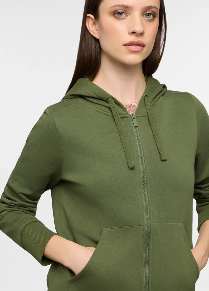 Felpa Con Cappuccio In French Terry Donna, Verde foglia miniatura 3