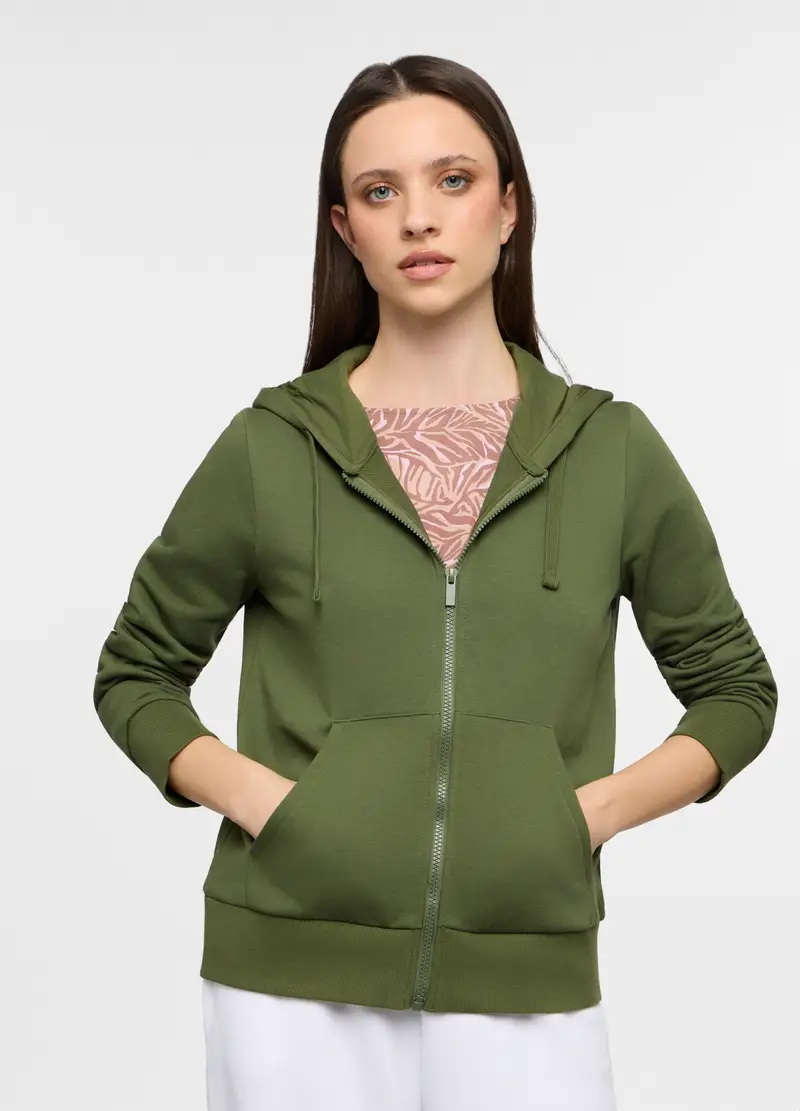 Felpa Con Cappuccio In French Terry Donna, Verde foglia