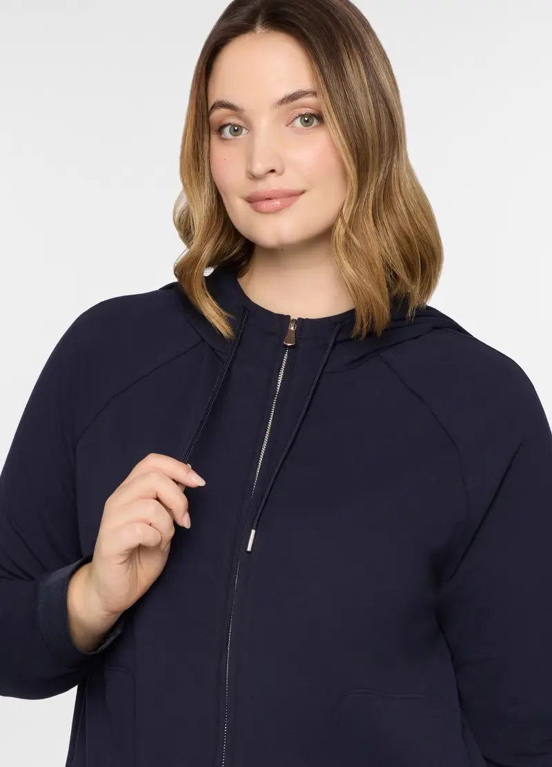 Felpa Con Cappuccio In French Terry Stretch Donna Curvy, Blu navy miniatura 3