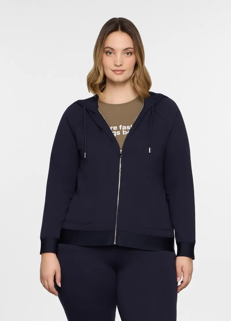Felpa Con Cappuccio In French Terry Stretch Donna Curvy, Blu navy