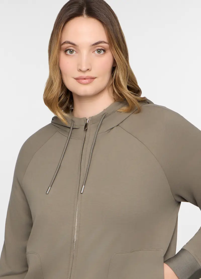 Felpa Con Cappuccio In French Terry Stretch Donna Curvy, Verde oliva miniatura 3