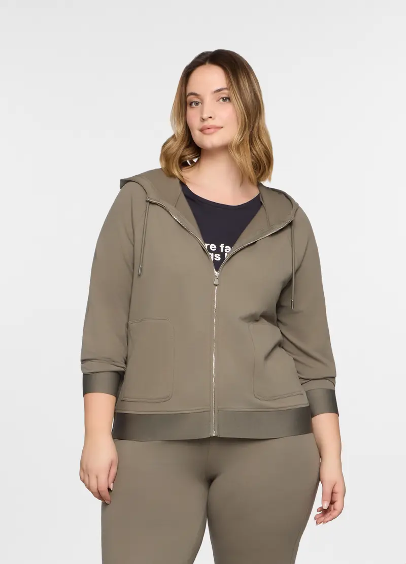 Felpa Con Cappuccio In French Terry Stretch Donna Curvy, Verde oliva