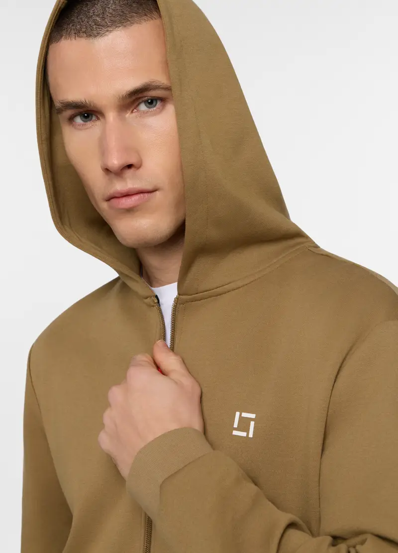 Felpa Con Cappuccio In Interlock Misto Cotone Uomo, Unisex, Marrone bronzo miniatura 3