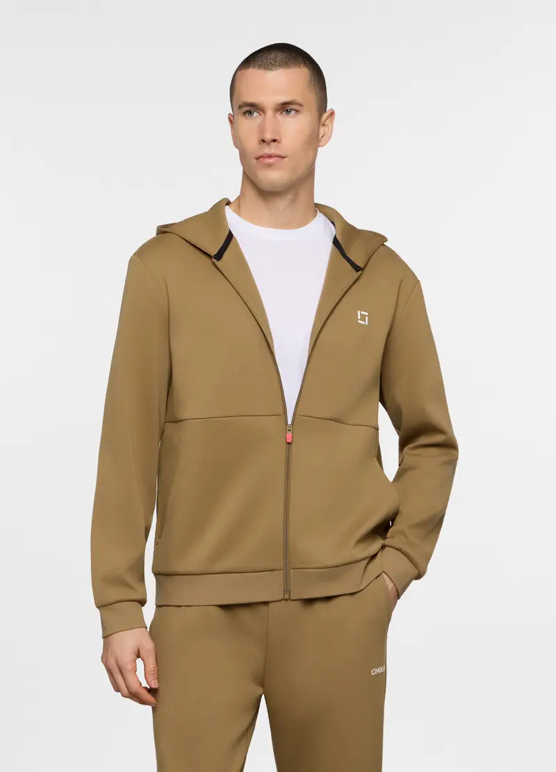 Felpa Con Cappuccio In Interlock Misto Cotone Uomo, Unisex, Marrone bronzo