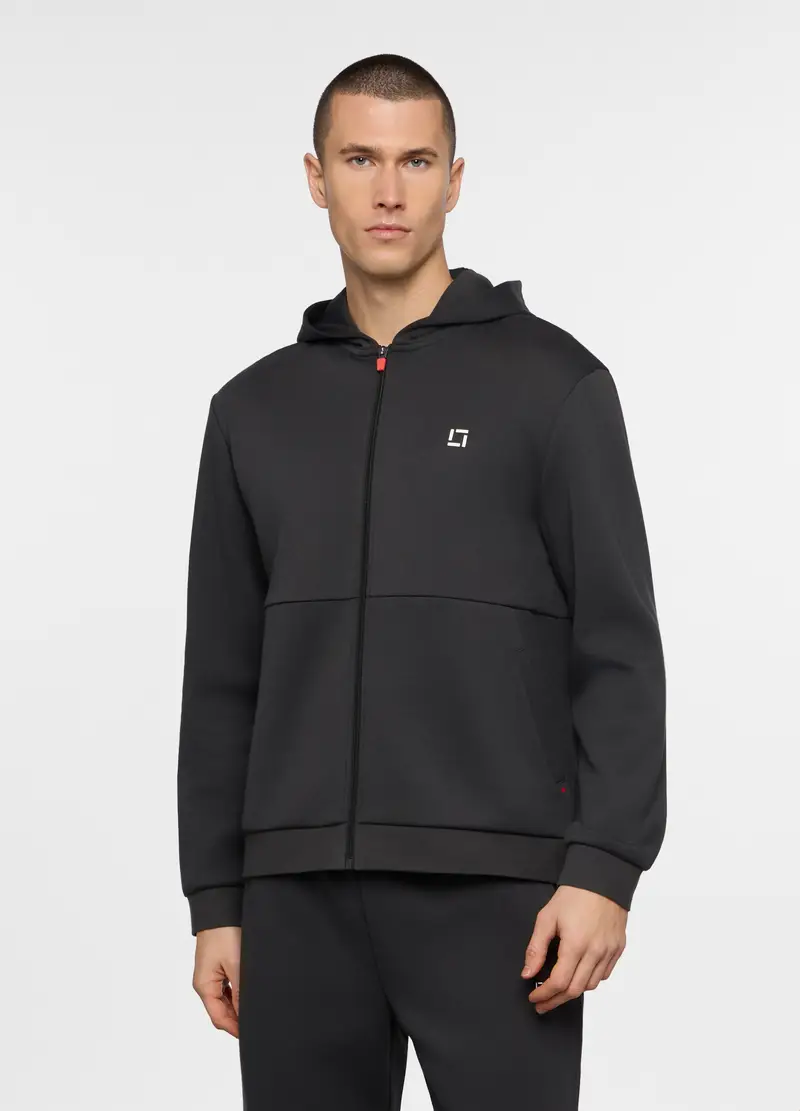 Felpa Con Cappuccio In Interlock Misto Cotone Uomo, Unisex, Nero