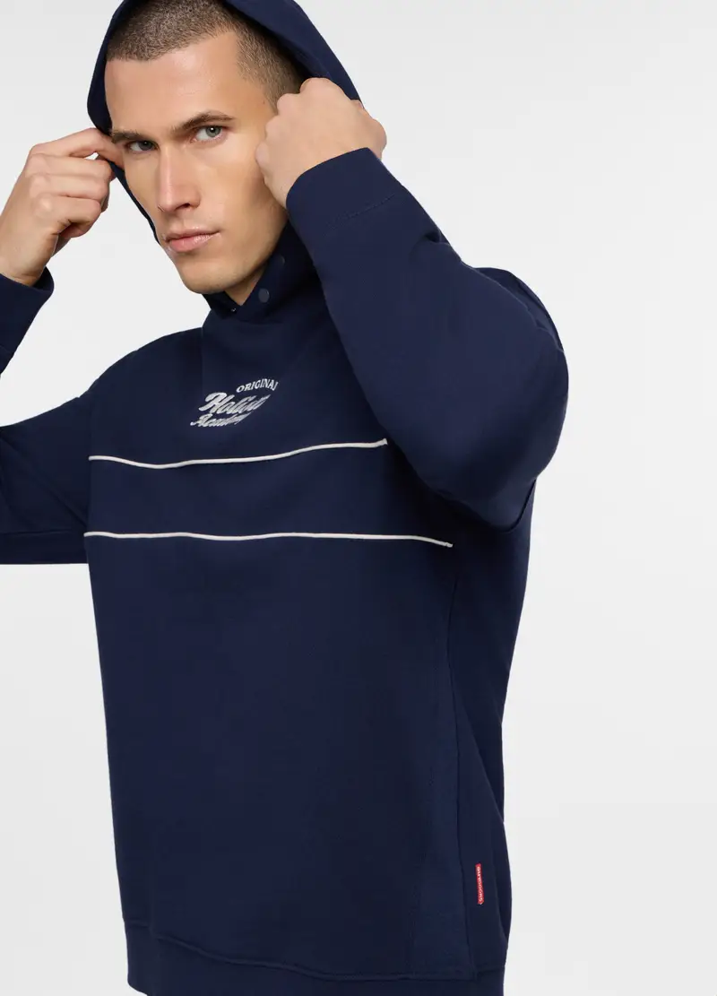 Felpa Con Cappuccio In Misto Cotone, Unisex, Blu scuro miniatura 3