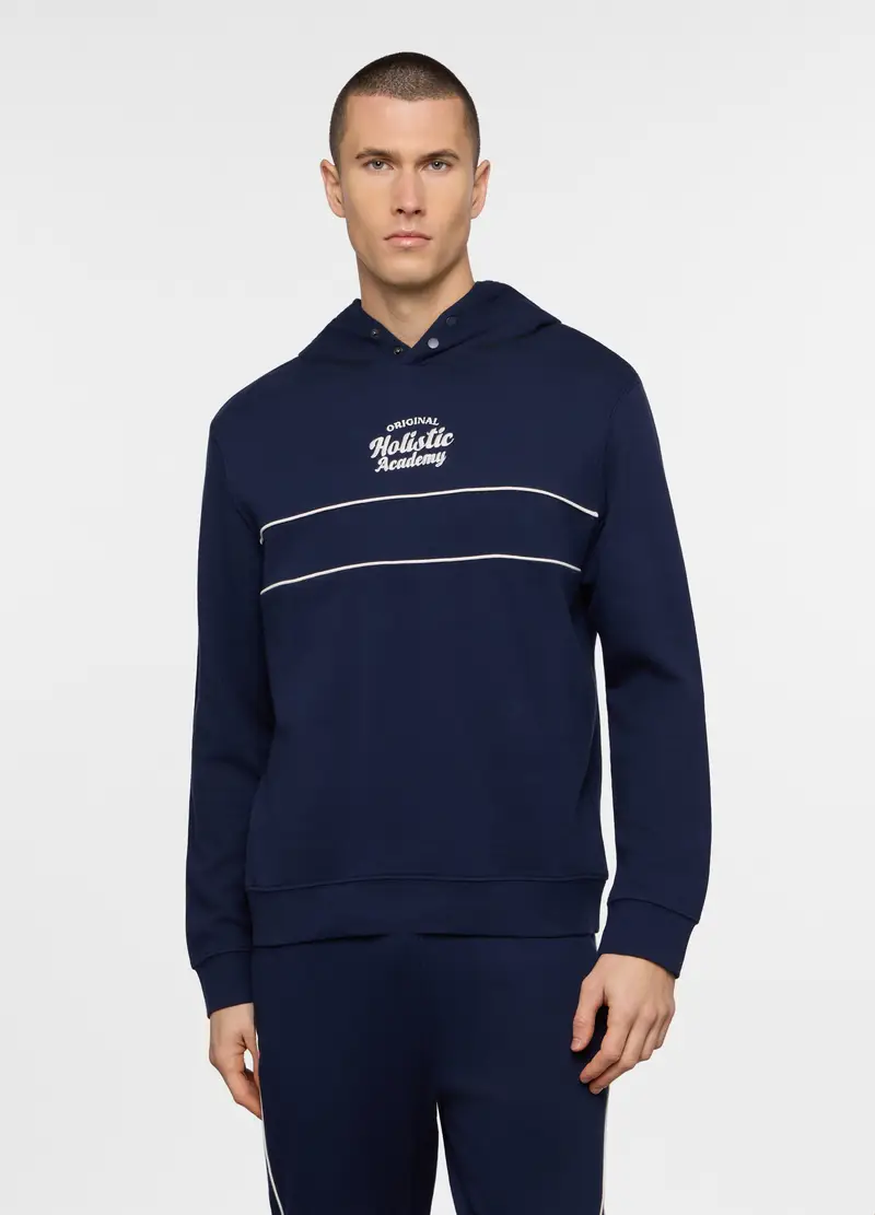 Felpa Con Cappuccio In Misto Cotone, Unisex, Blu scuro