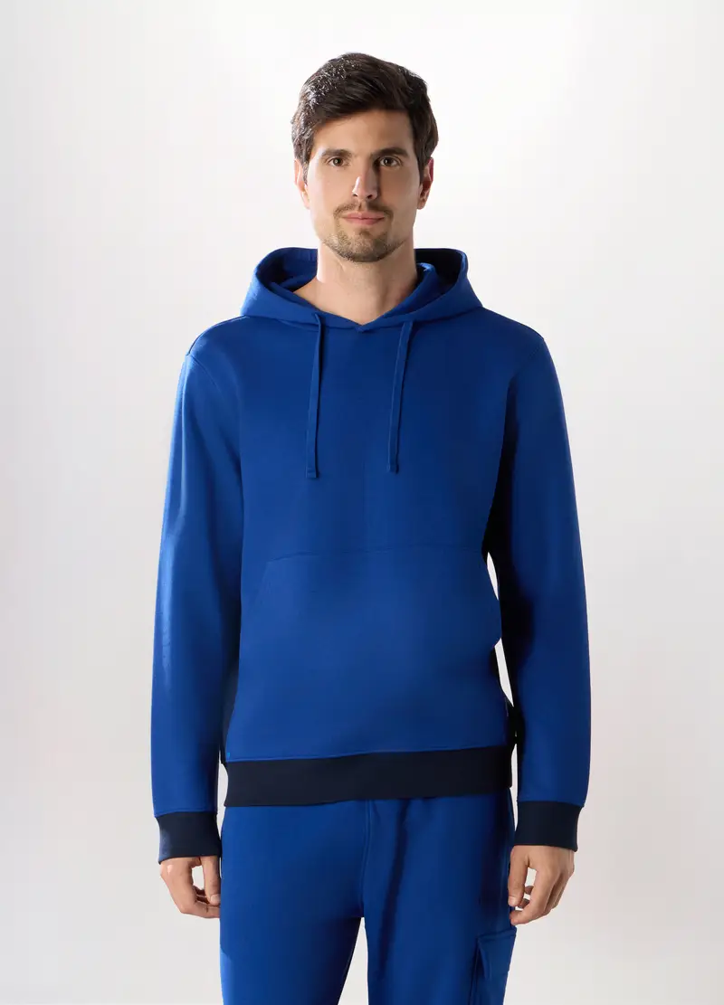 Felpa Con Cappuccio In Misto Cotone Uomo, Unisex, Blu elettrico