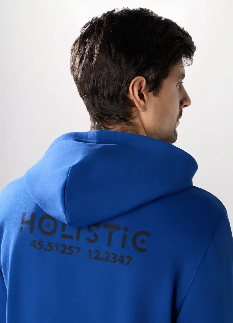 Felpa Con Cappuccio In Misto Cotone Uomo, Unisex, Blu elettrico miniatura 3