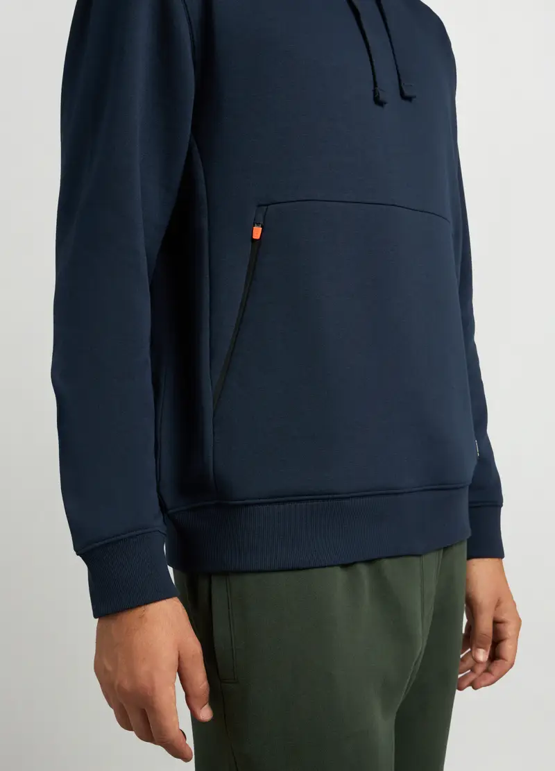 Felpa Con Cappuccio In Misto Cotone Uomo, Unisex, Blu scuro miniatura 3