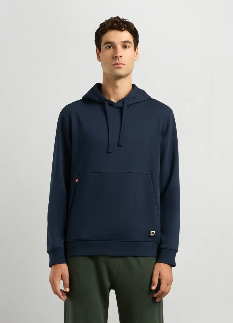 Felpa Con Cappuccio In Misto Cotone Uomo, Unisex, Blu scuro