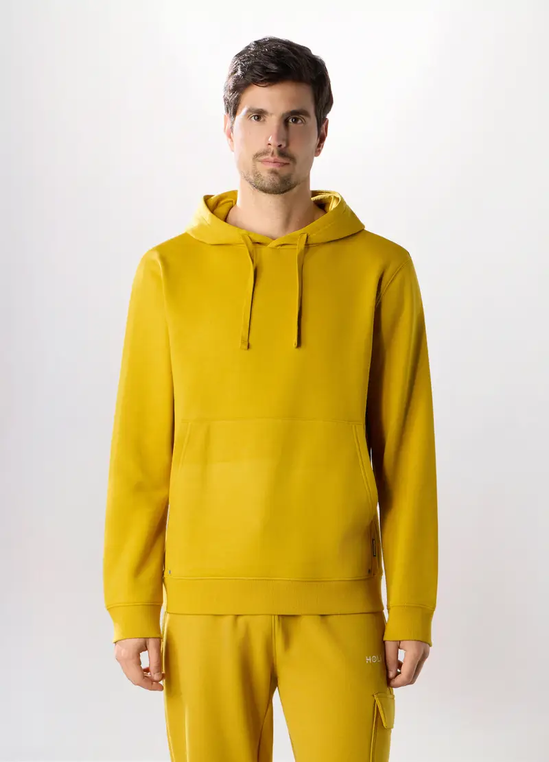 Felpa Con Cappuccio In Misto Cotone Uomo, Unisex, Giallo girasole