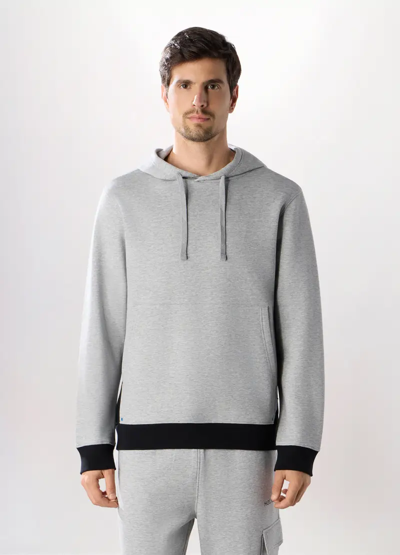 Felpa Con Cappuccio In Misto Cotone Uomo, Unisex, Grigio chiaro melange