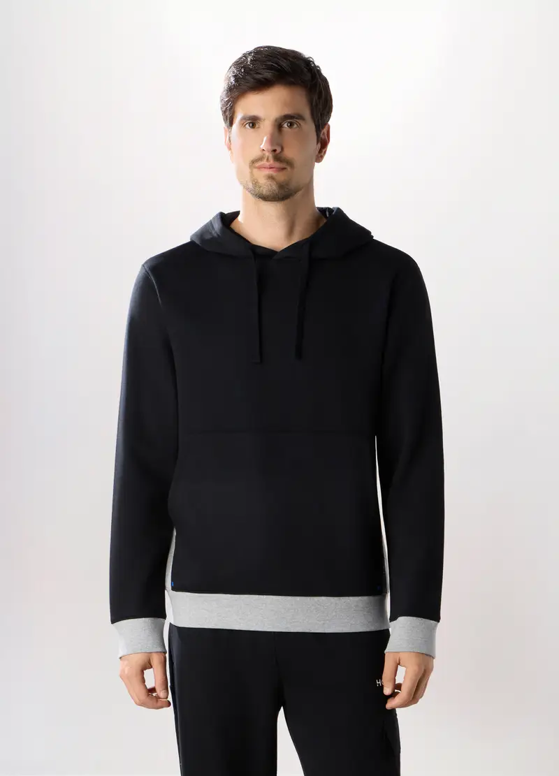 Felpa Con Cappuccio In Misto Cotone Uomo, Unisex, Nero