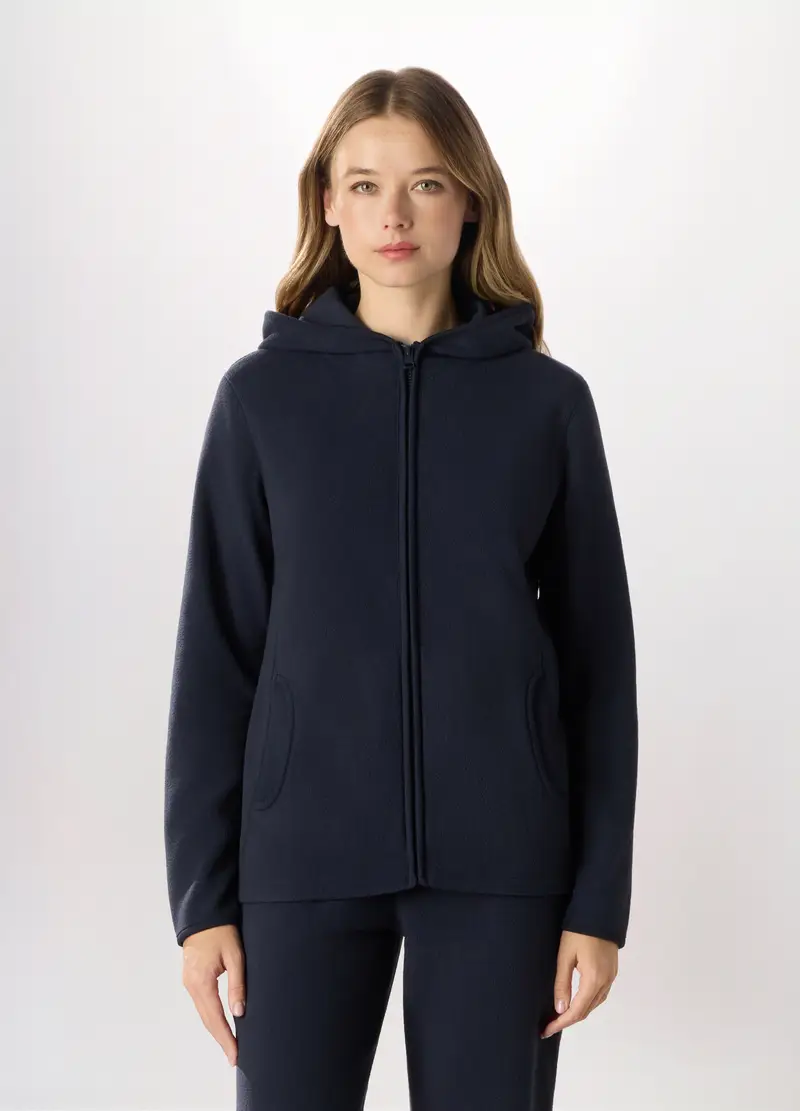 Felpa Con Cappuccio In Pile Donna Holistic Fitness, Blu navy