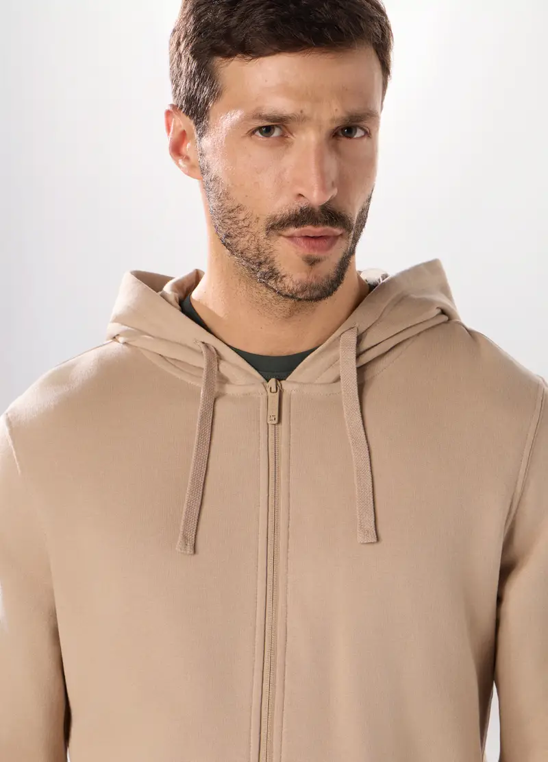 Felpa Con Cappuccio In Puro Cotone Uomo, Unisex, Beige chiaro miniatura 3
