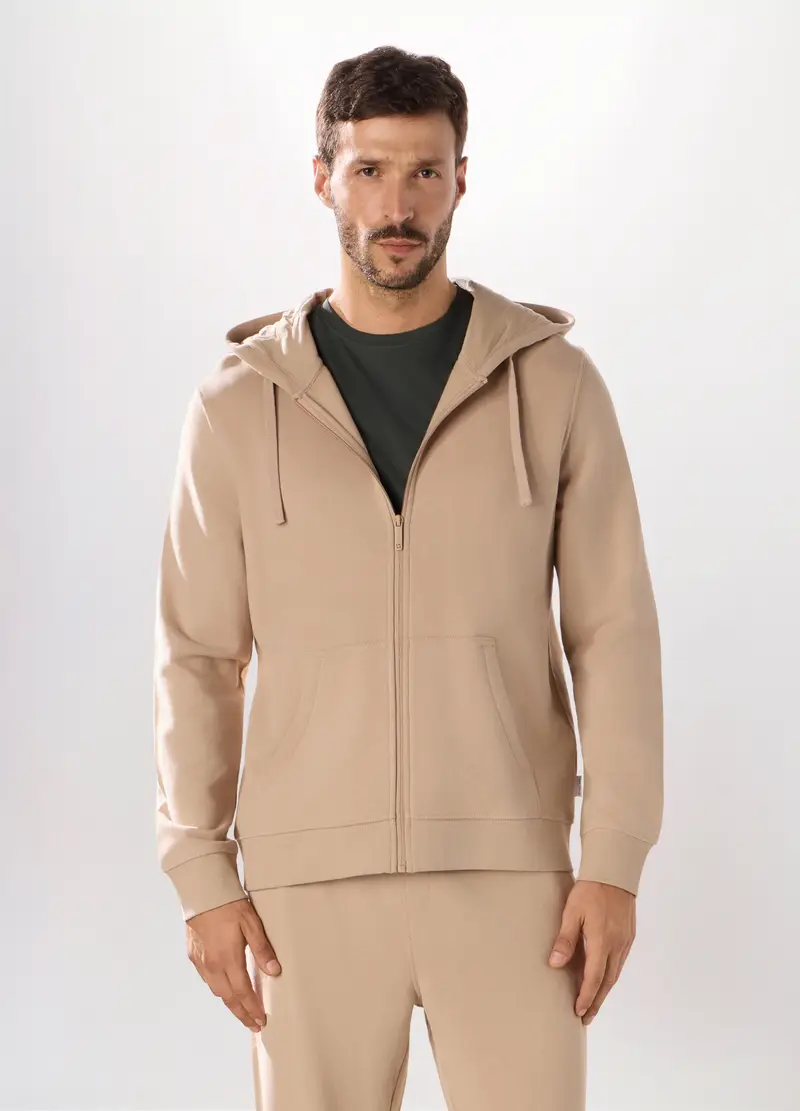 Felpa Con Cappuccio In Puro Cotone Uomo, Unisex, Beige chiaro