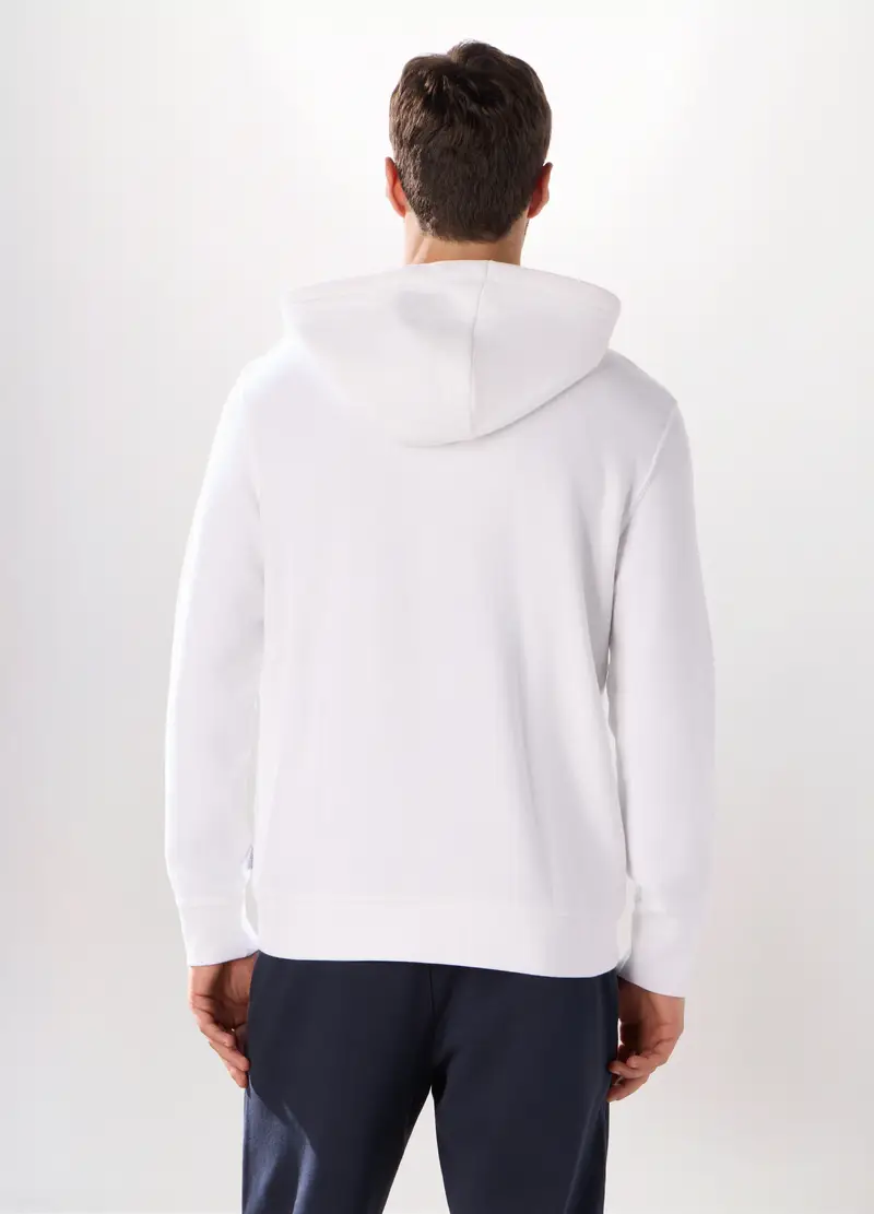 Felpa Con Cappuccio In Puro Cotone Uomo, Unisex, Bianco ottico miniatura 2