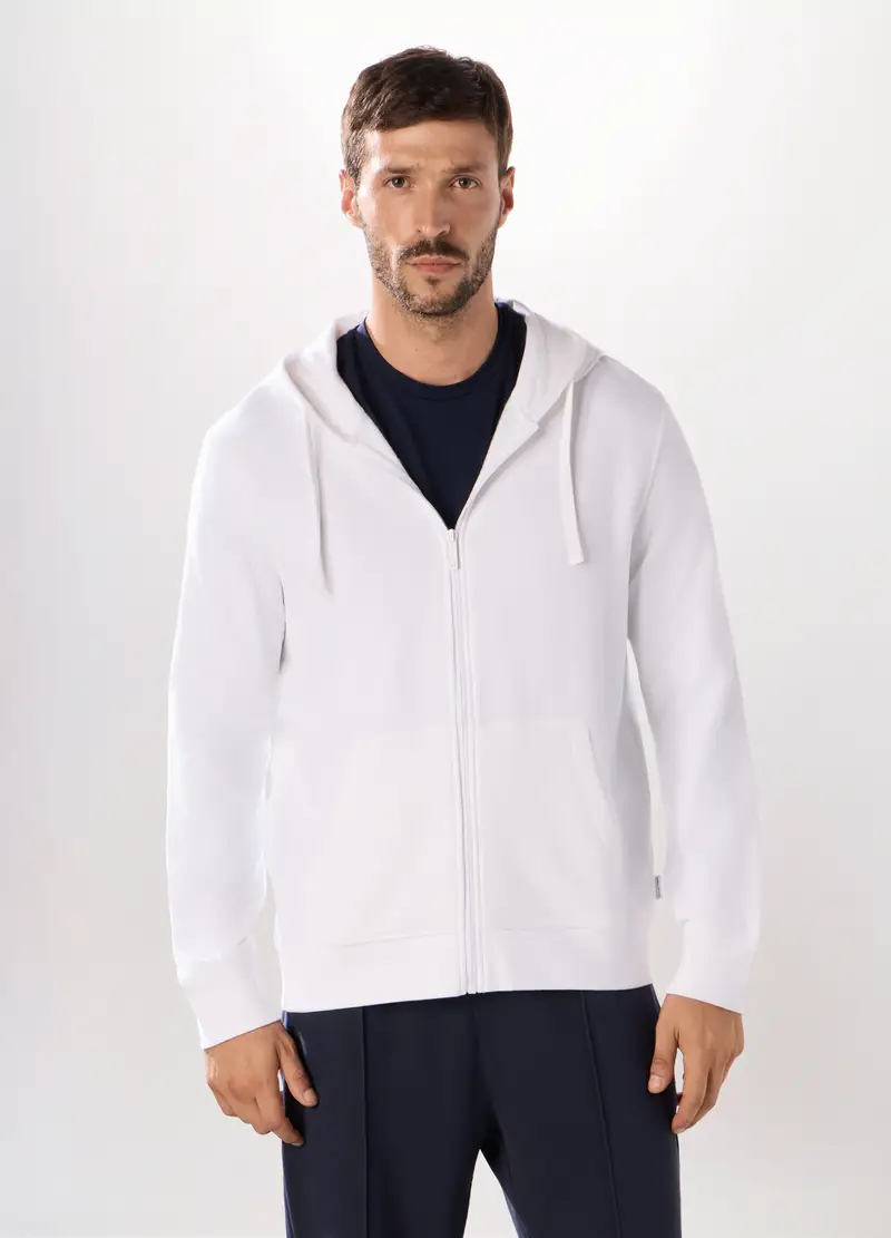 Felpa Con Cappuccio In Puro Cotone Uomo, Unisex, Bianco ottico