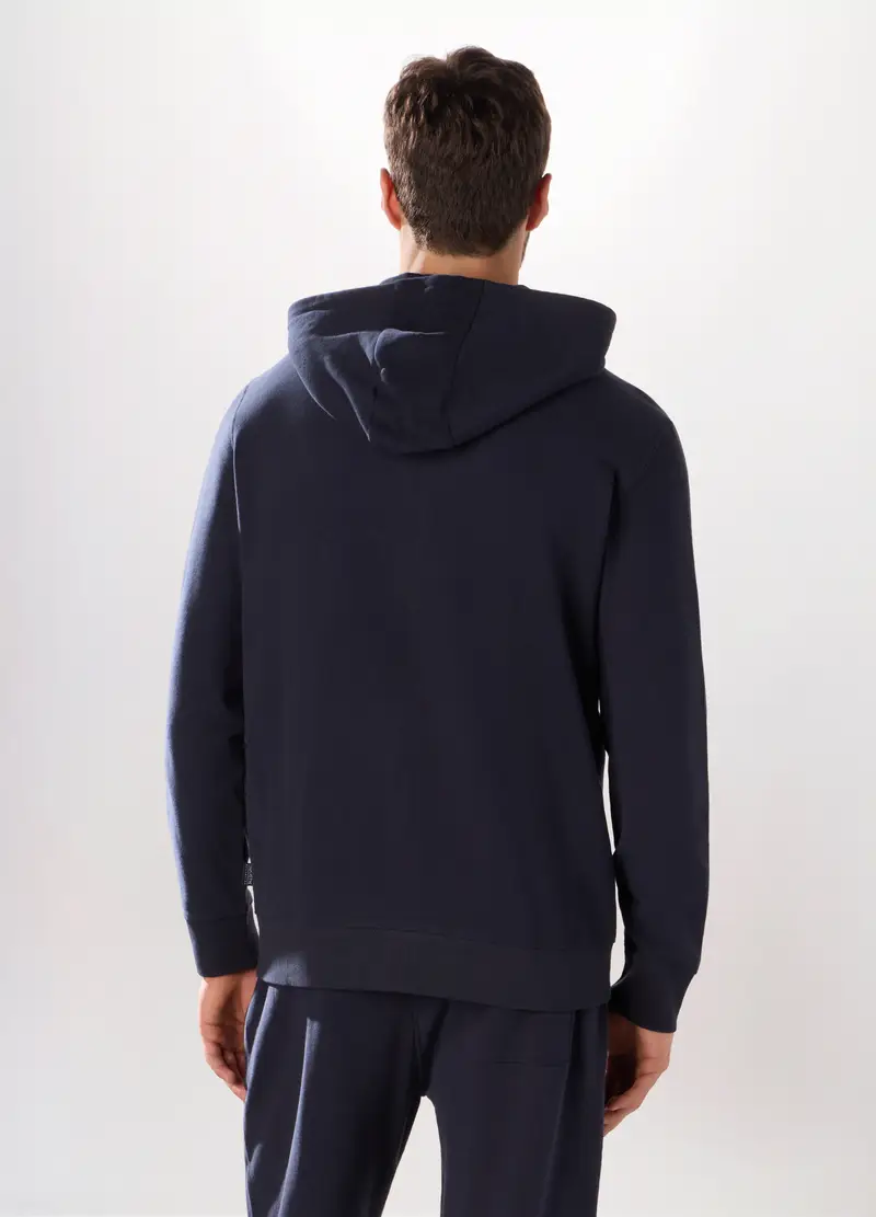 Felpa Con Cappuccio In Puro Cotone Uomo, Unisex, Blu navy miniatura 2