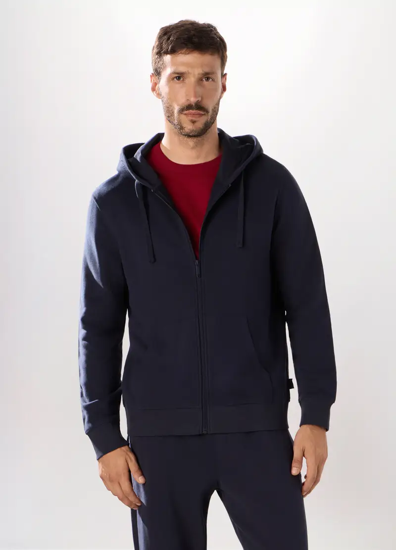 Felpa Con Cappuccio In Puro Cotone Uomo, Unisex, Blu navy