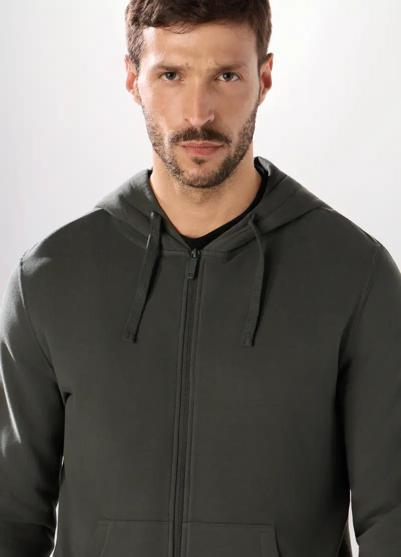 Felpa Con Cappuccio In Puro Cotone Uomo, Unisex, Grigio antracite miniatura 3