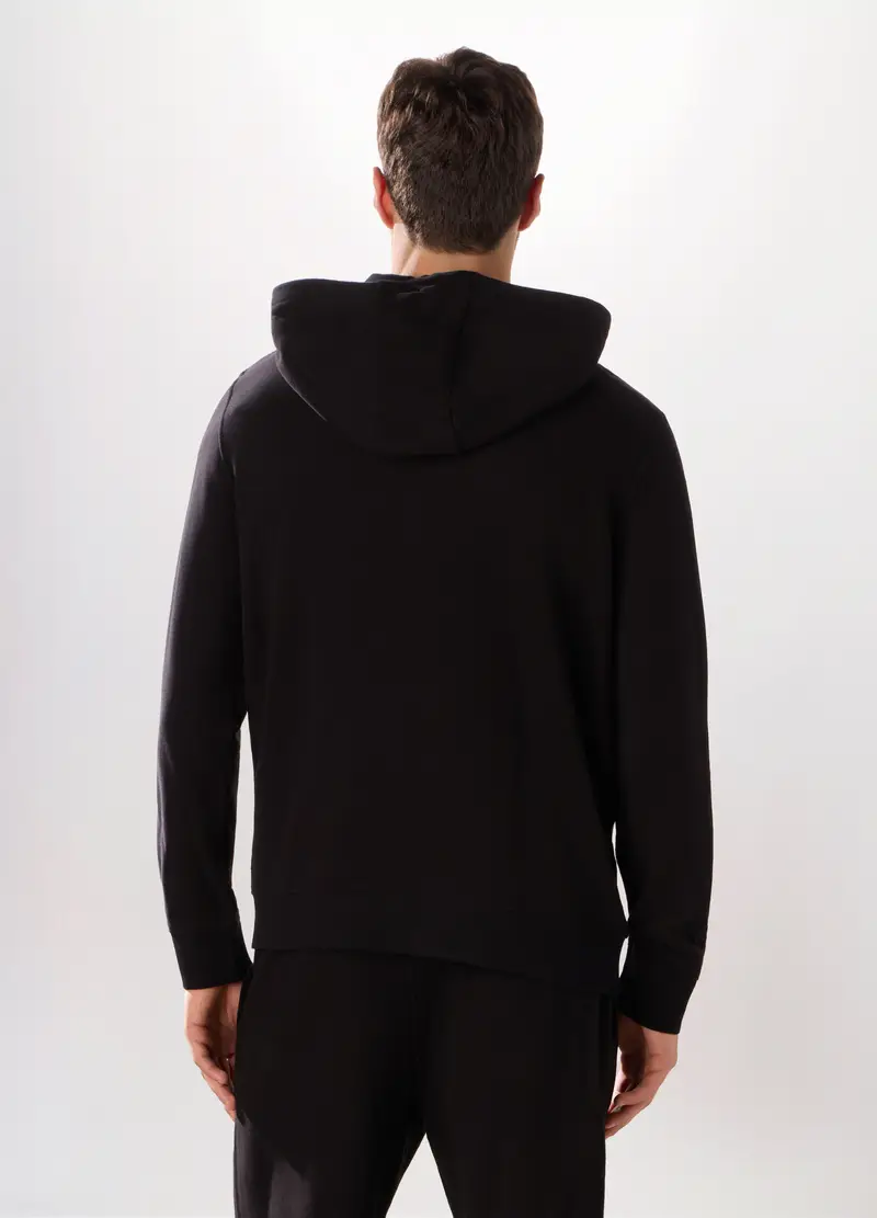 Felpa Con Cappuccio In Puro Cotone Uomo, Unisex, Nero miniatura 2