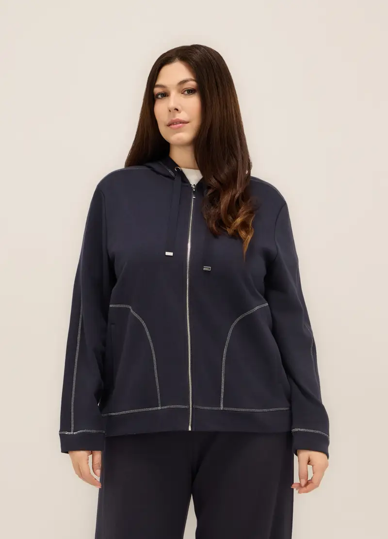 Upim, Felpa Con Cappuccio Misto Cotone Donna Curvy, Blu scuro, Taglia: S