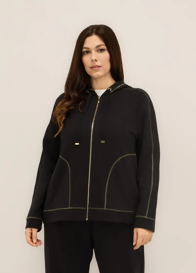 Upim, Felpa Con Cappuccio Misto Cotone Donna Curvy, Nero, Taglia: S