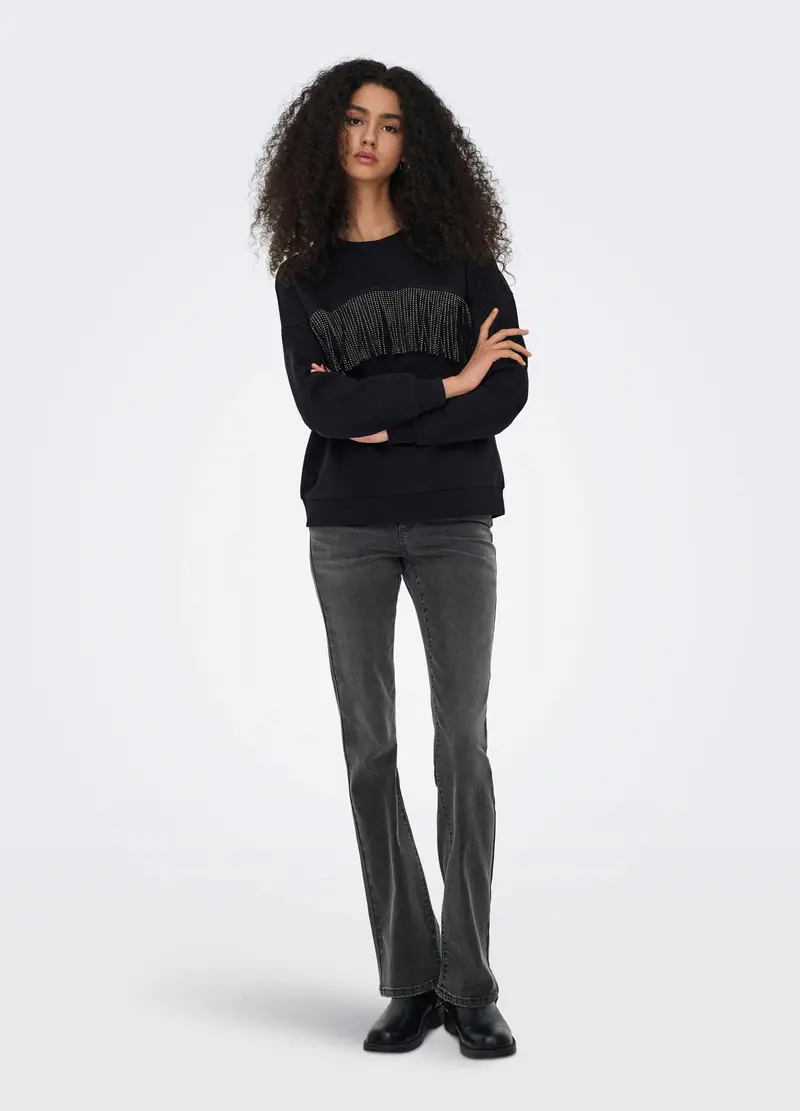 Felpa Con Frange Donna, Unisex, Nero miniatura 3