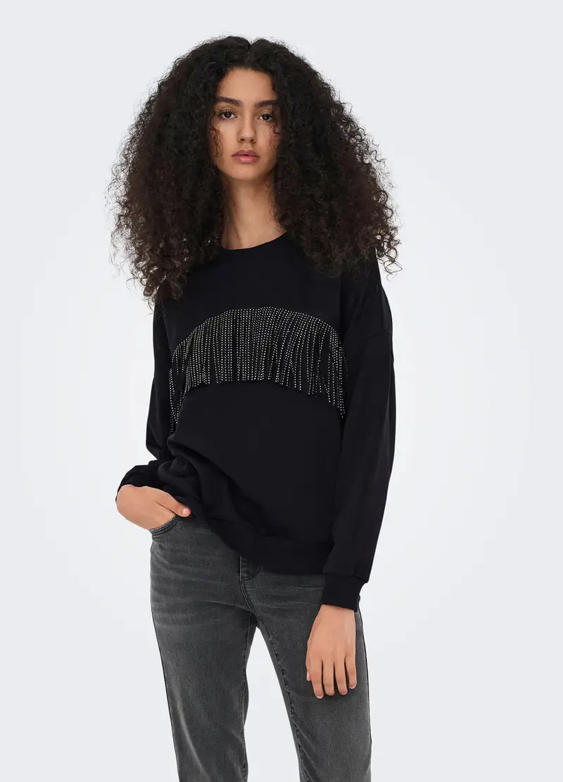 Felpa Con Frange Donna, Unisex, Nero