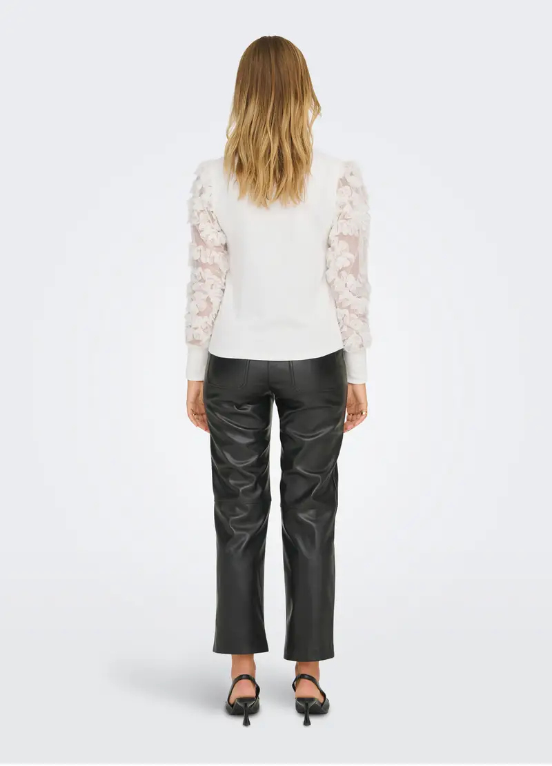 Felpa Con Inserti In Tulle Donna, Unisex, Bianco gesso miniatura 2