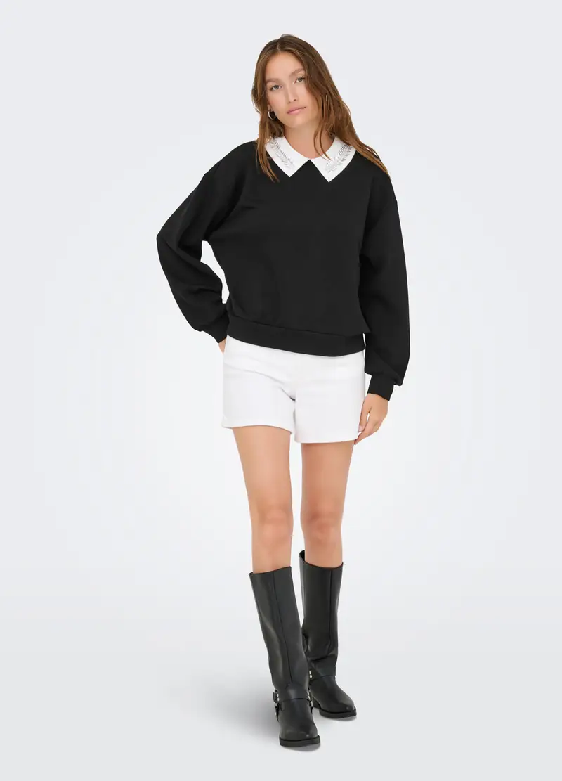 Felpa Con Inserto Camicia Donna, Unisex, Nero miniatura 2