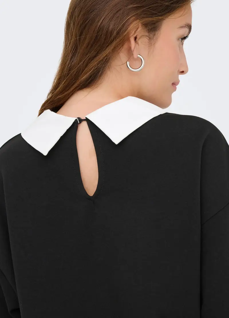 Felpa Con Inserto Camicia Donna, Unisex, Nero miniatura 3