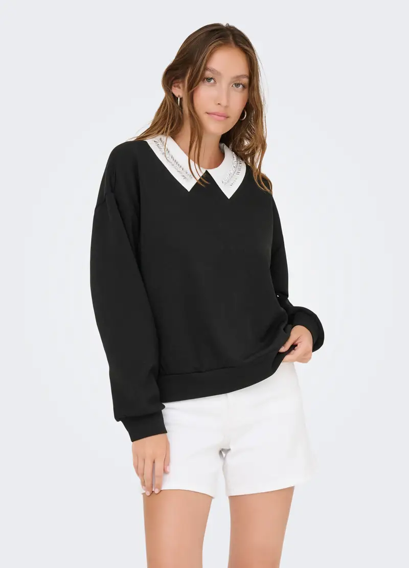 Felpa Con Inserto Camicia Donna, Unisex, Nero