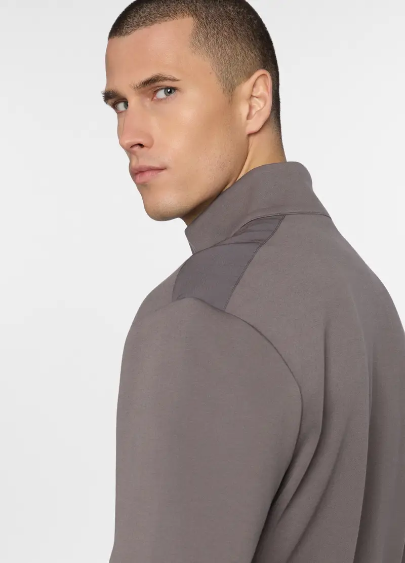 Felpa Con Mezza Zip In Interlock Uomo, Unisex, Marrone fango miniatura 3