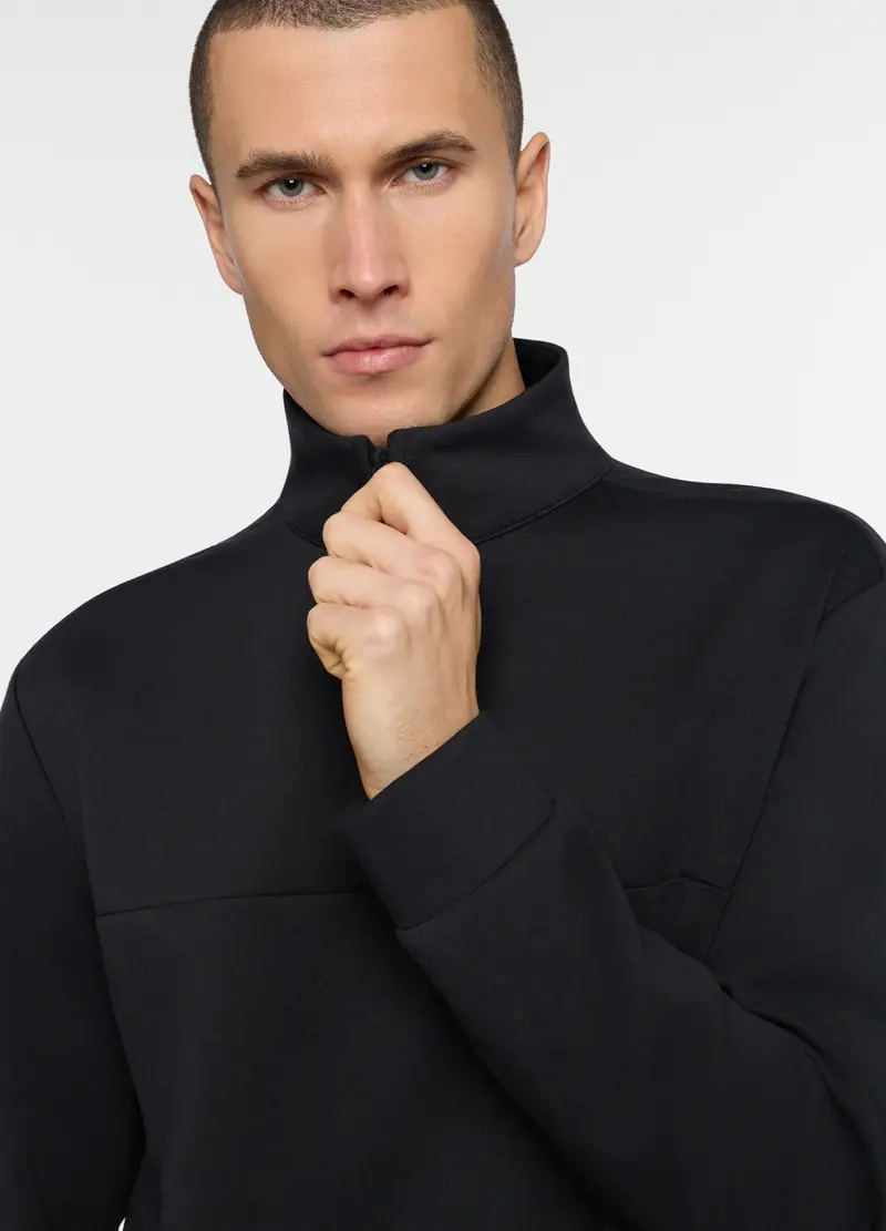 Felpa Con Mezza Zip In Interlock Uomo, Unisex, Nero miniatura 3