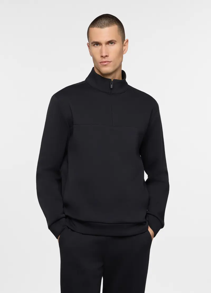 Felpa Con Mezza Zip In Interlock Uomo, Unisex, Nero